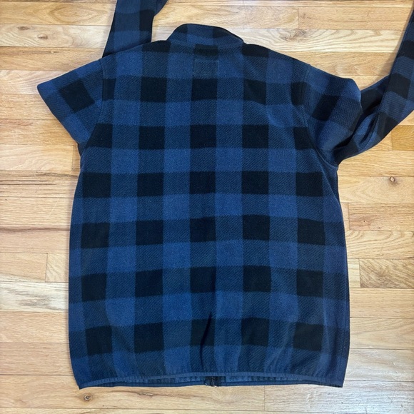 Lucky Brand Black and Blue Plaid Fleece Zip-Up Lightweight Jacket size Medium - Picture 3 of 13
